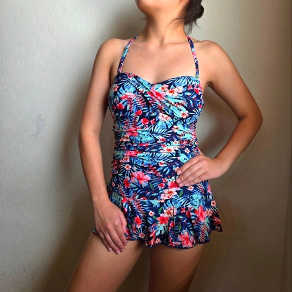 Shore Shapes Swimwear Bathing Suit Swim Dress Vibrant Tropical Floral Print